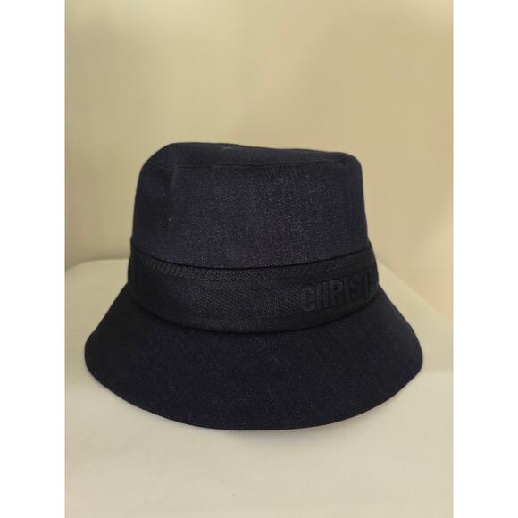 Christian Dior Navy Blue Logo Embroidered Canvas Bucket Hat M sz